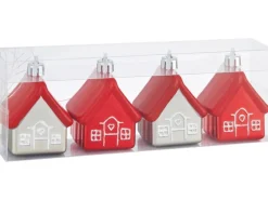 Baumschmuck-Set Haus 4-teilig Rot-Grau-Weiß Matt