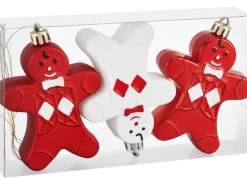 Baumschmuck-Set Lebkuchenmann 3-teilig Rot-Weiß