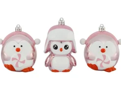 Baumschmuck-Set Pinguin 3-teilig Rosa-Weiß