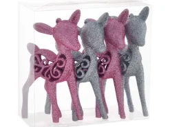 Baumschmuck-Set Rentiere 4-teilig Pink/Silber