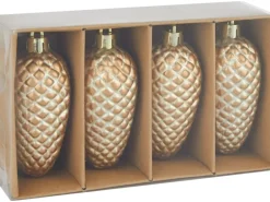 Baumschmuck-Set Tannenzapfen Champagner 4 Stück