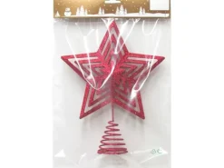 Baumspitze Stern aus Metall mit Rotem Glitzer 20 x 25 cm