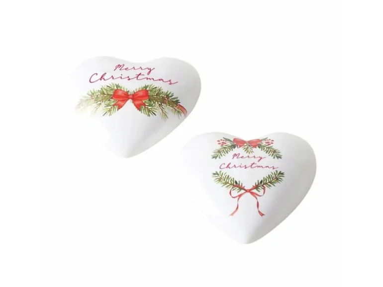 Boltze Herz-Dekoaufsteller Noelle 6 cm x 6 cm x 2 cm Grün-Weiß 2-fach sortiert