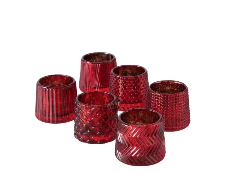 Boltze Teelichthalter Sabena 6-fach Sortiert Ø 11 cm x 9 cm Rot