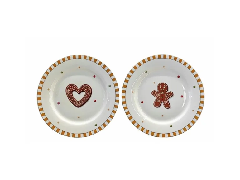 Boltze Teller Ginger Rund 20,5 cm x 20,5 cm x 2 cm Grau-Weiß 2-fach sortiert