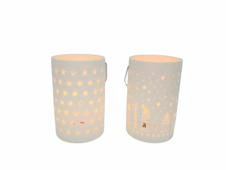 Boltze Windlicht 2-fach Sortiert Ø 8,7 cm x 13 cm Weiß