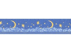 Bricoflor Blaue Bordüre mit Sternen und Mond Schlafzimmer und Kinderzimmer Tapetenbordüre mit Bergen Papierbordüre mit Vinyl