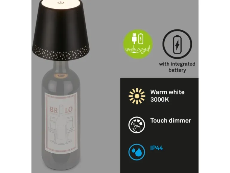 Brilo Akku-Flaschenlicht Flaska Schwarz 2,6W