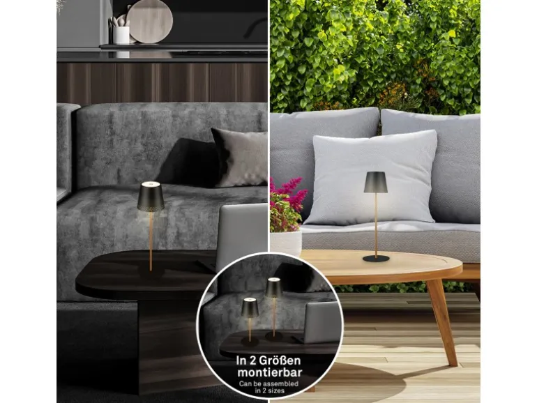 Brilo Akku-Tischleuchte mit Perforierung Schwarz-Holzfarben 2,6W