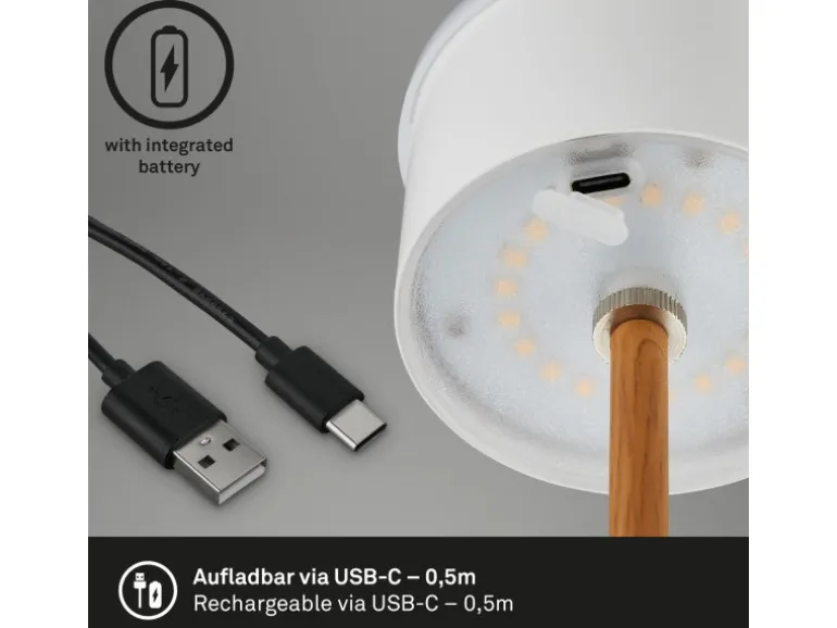 Brilo Akku-Tischleuchte mit Perforierung Schwarz-Holzfarben 2,6W