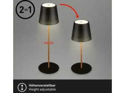 Brilo Akku-Tischleuchte mit Perforierung Schwarz-Holzfarben 2,6W