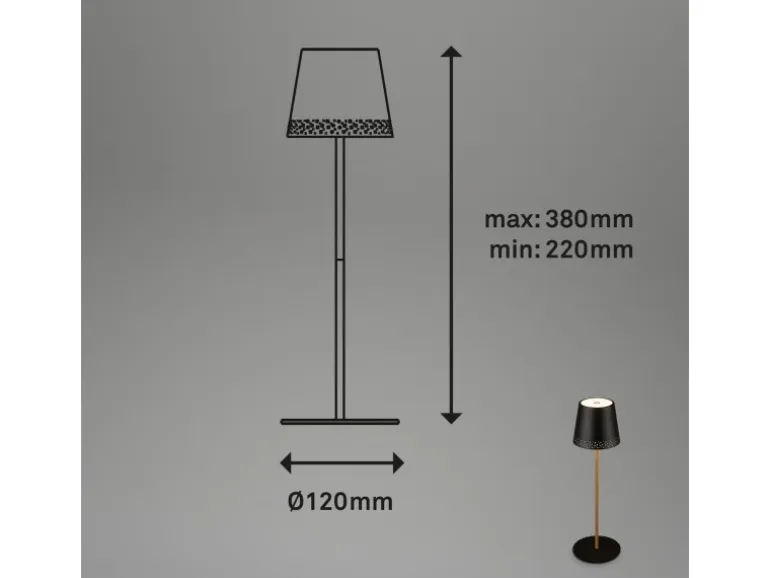 Brilo Akku-Tischleuchte mit Perforierung Schwarz-Holzfarben 2,6W