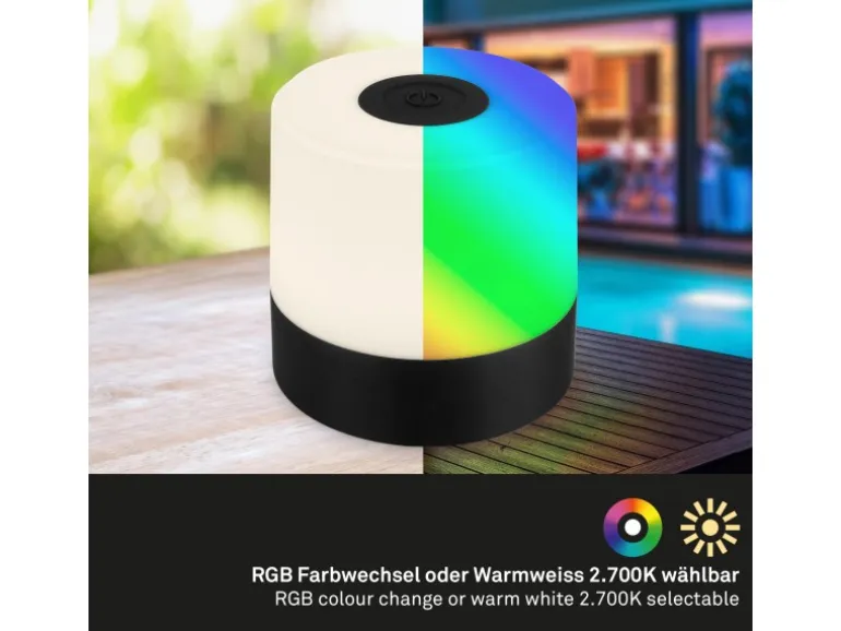 Brilo Akku-Tischleuchte Smal Schwarz 1,5W mit RGB