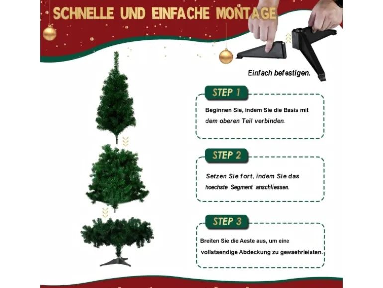 CCLIFE Künstlicher Weihnachtsbaum Nordmanntanne 180cm 600Astspitzen Tannenbaum Klein Spritzguss Grün