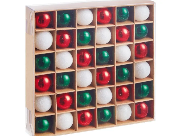 Christbaumkugel-Set Kunststoff Ø 2 cm 36-teilig Weiß-Rot-Grün