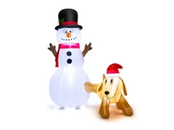 Costway Aufblasbarer Schneemann mit Hund 180 cm mit LED-Lichtern