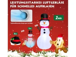Costway Aufblasbarer Schneemann mit Hund 180 cm mit LED-Lichtern