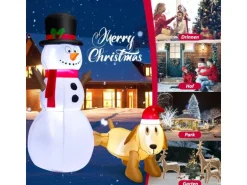 Costway Aufblasbarer Schneemann mit Hund 180 cm mit LED-Lichtern