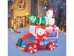 Costway Aufblasbarer Weihnachtsmann Im Auto Led mit Schneemann