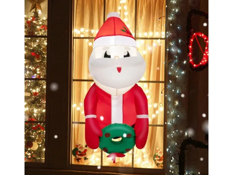 Costway Aufblasbarer Weihnachtsmann Aus dem Fenster Led Deko 100CM