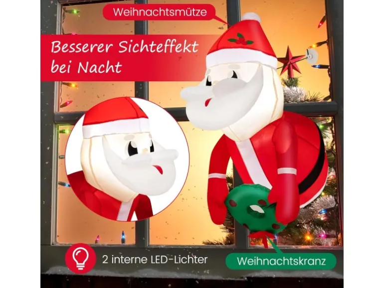 Costway Aufblasbarer Weihnachtsmann Aus dem Fenster Led Deko 100CM