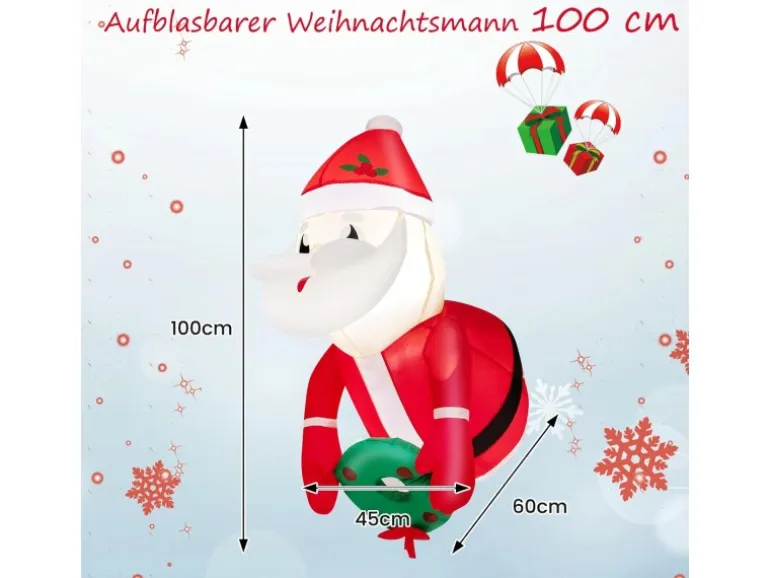 Costway Aufblasbarer Weihnachtsmann Aus dem Fenster Led Deko 100CM