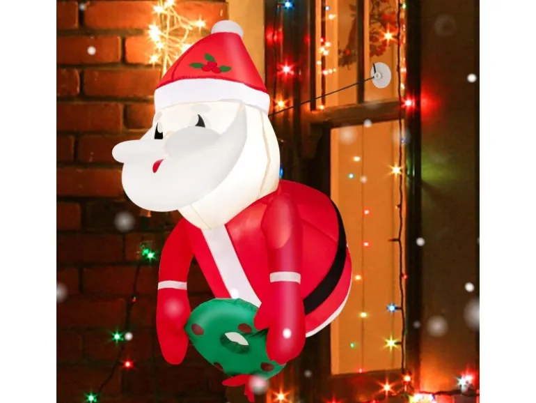 Costway Aufblasbarer Weihnachtsmann Aus dem Fenster Led Deko 100CM