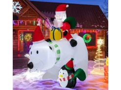 Costway Aufblasbarer Weihnachtsmann Eisbär mit Pinguin 210cm