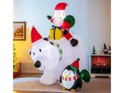 Costway Aufblasbarer Weihnachtsmann Eisbär mit Pinguin 210cm