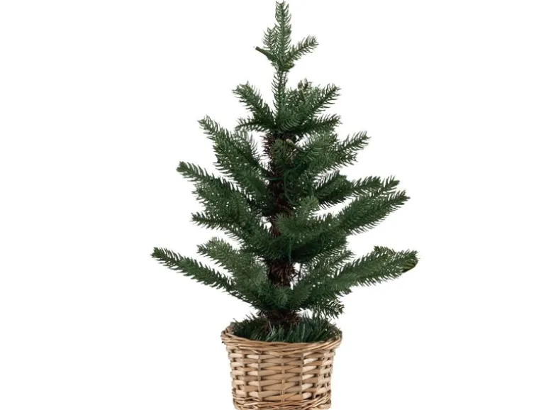 Costway Beleuchteter Mini Weihnachtsbaum & Weidenholztopf & Timer 48cm