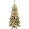 Costway Bleistift Weihnachtsbaum mit Schnee und Led-Leuchten 135cm