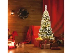Costway Bleistift Weihnachtsbaum mit Schnee und Led-Leuchten 135cm