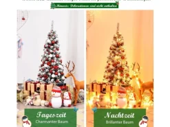 Costway Bleistift Weihnachtsbaum mit Schnee und Led-Leuchten 135cm