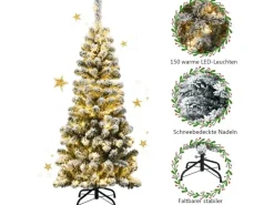Costway Bleistift Weihnachtsbaum mit Schnee und Led-Leuchten 135cm