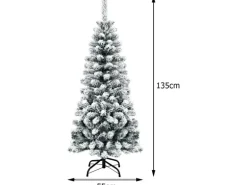 Costway Bleistift Weihnachtsbaum mit Schnee und Led-Leuchten 135cm