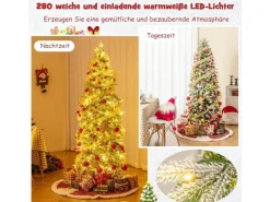 Costway Bleistift Weihnachtsbaum mit Beleuchtung und Schnee 190 cm