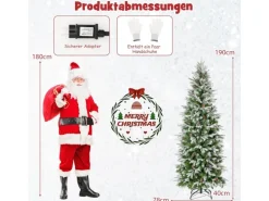 Costway Bleistift Weihnachtsbaum mit Beleuchtung und Schnee 190 cm