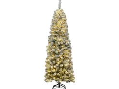 Costway Bleistift Weihnachtsbaum mit Schnee und Led-Leuchten 180cm