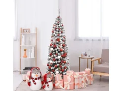 Costway Bleistift Weihnachtsbaum mit Schnee und Led-Leuchten 180cm