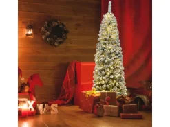 Costway Bleistift Weihnachtsbaum mit Schnee und Led-Leuchten 180cm
