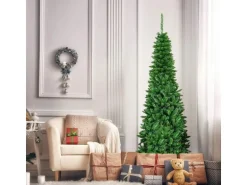 Costway Bleistift Weihnachtsbaum mit Led-Leuchten 200cm