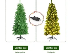 Costway Bleistift Weihnachtsbaum mit Warmweißen Led-Leuchten 150cm