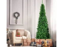 Costway Bleistift Weihnachtsbaum mit Led-Leuchten 225cm