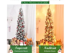 Costway Bleistift Weihnachtsbaum mit Schnee und Led-Leuchten 225cm