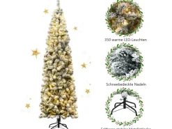Costway Bleistift Weihnachtsbaum mit Schnee und Led-Leuchten 225cm