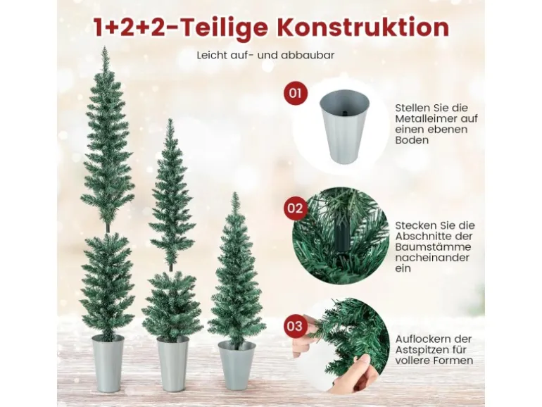 Costway 3er Weihnachtsbaum Künstlich Bleistift 90&120&150cm Grün