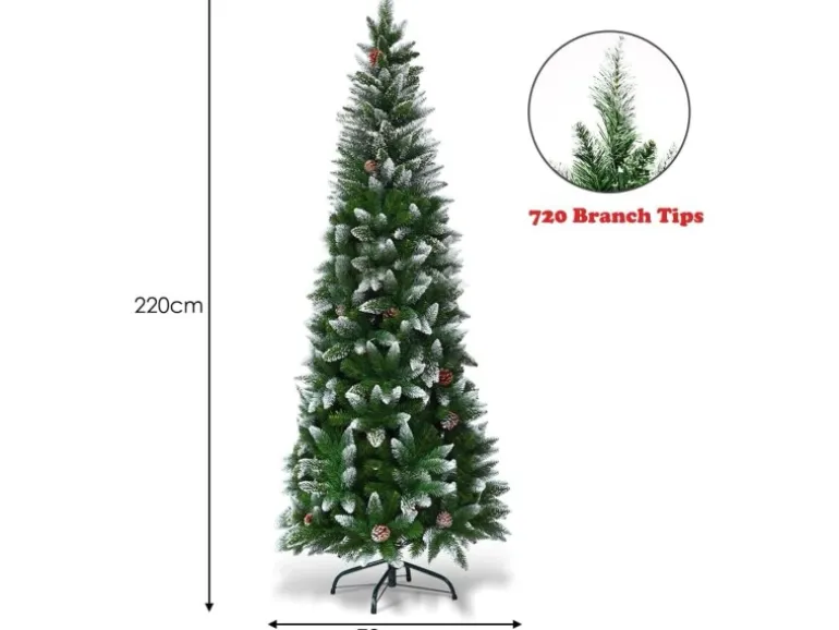 Costway Künstlicher Bleistift Weihnachtsbaum mit Kiefernzapfen 220cm