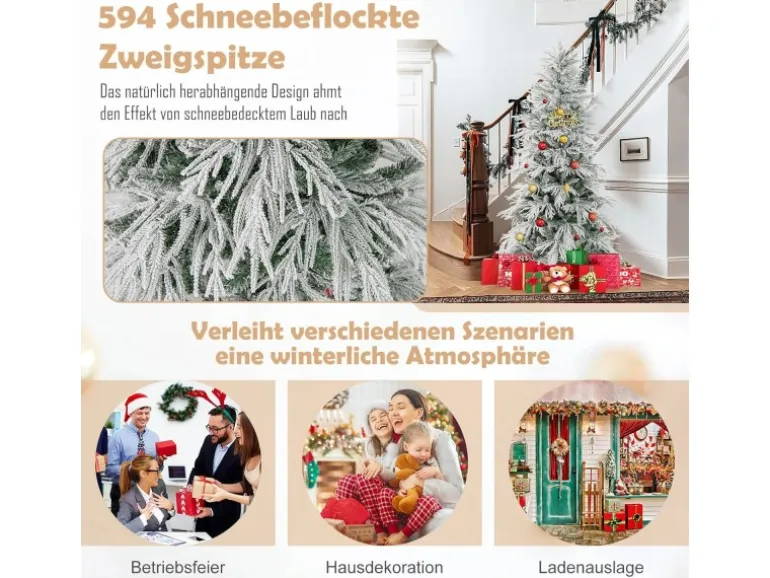 Costway Künstlicher Weihnachtsbaum&Beleuchtung & 594 Weigspitzen 180cm