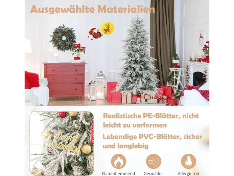 Costway Künstlicher Weihnachtsbaum&Beleuchtung & 594 Weigspitzen 180cm