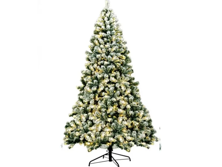 Costway Künstlicher Weihnachtsbaum mit Schnee und Led-Leuchten 225cm